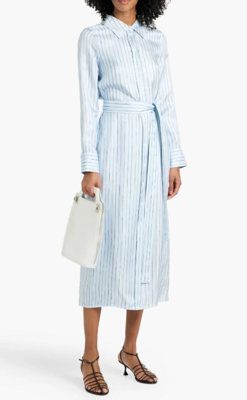 Proenza Schouler Hannah Dress Light Blue Stripe Silk Button Down Midi Women's 10